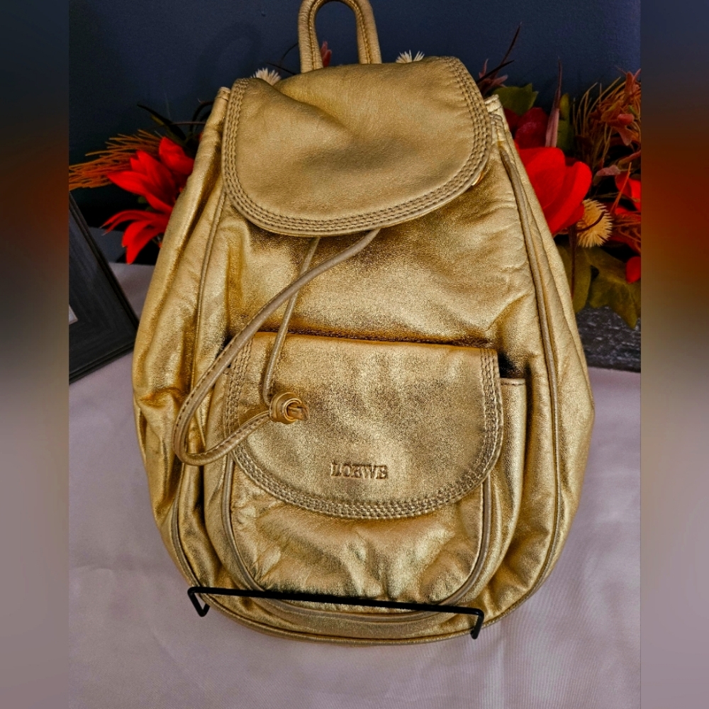 Vintage Loewe Gold Metallic leather mini backpack